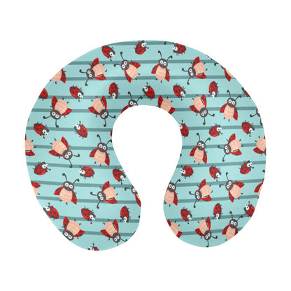 Ladybug Happy Print Pattern U-Shaped Travel Neck Pillow-JTAMIGO.COM