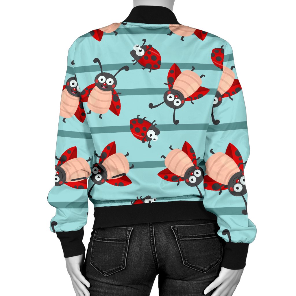 Ladybug Happy Print Pattern Women Casual Bomber Jacket