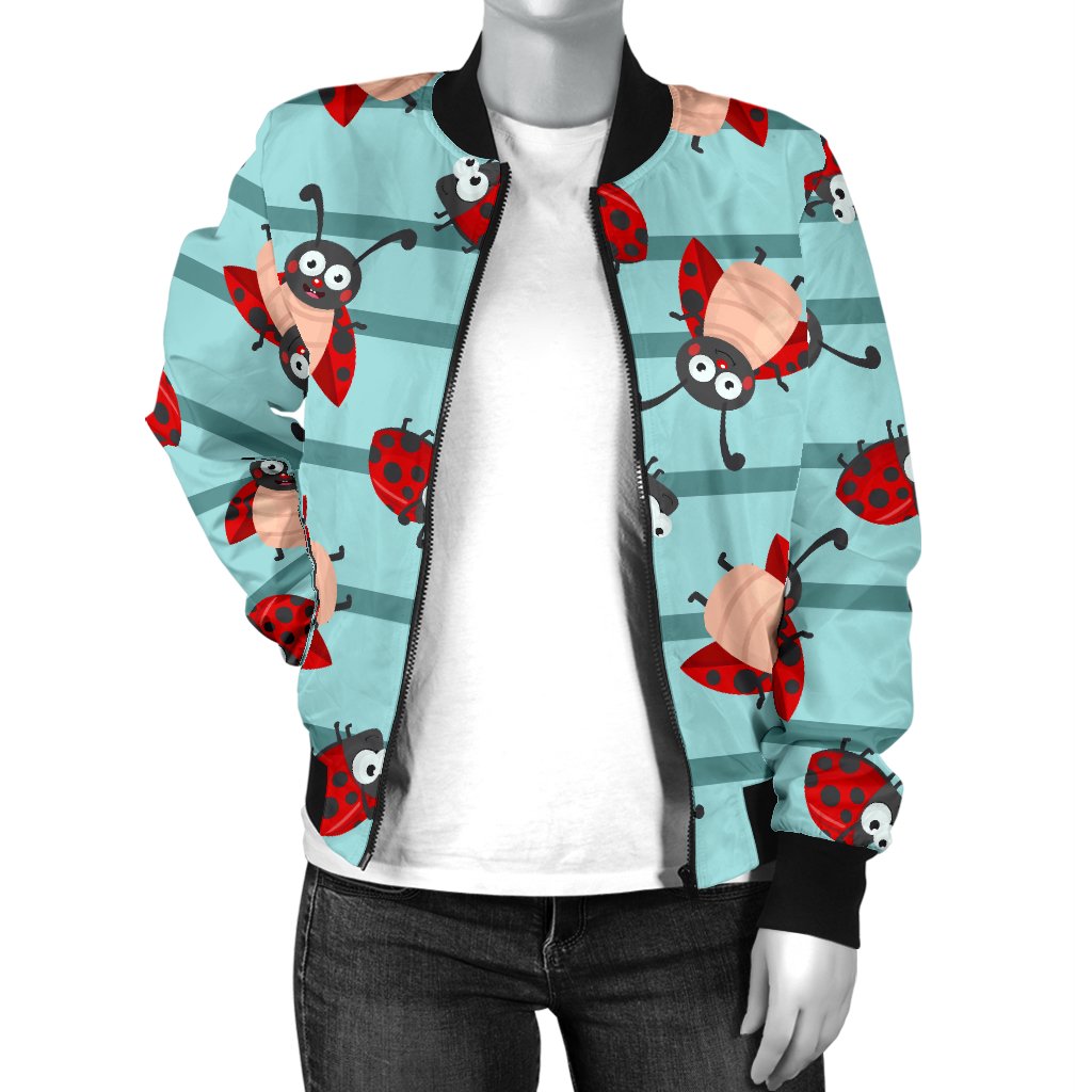 Ladybug Happy Print Pattern Women Casual Bomber Jacket