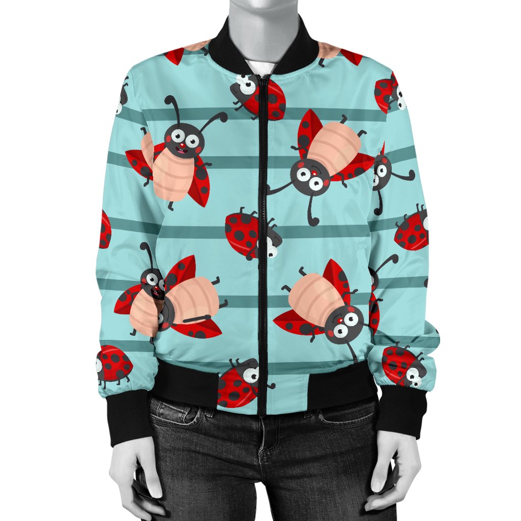 Ladybug Happy Print Pattern Women Casual Bomber Jacket