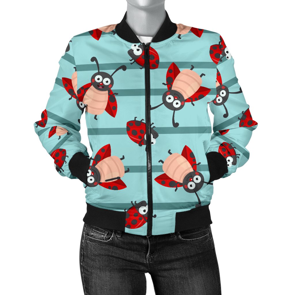 Ladybug Happy Print Pattern Women Casual Bomber Jacket
