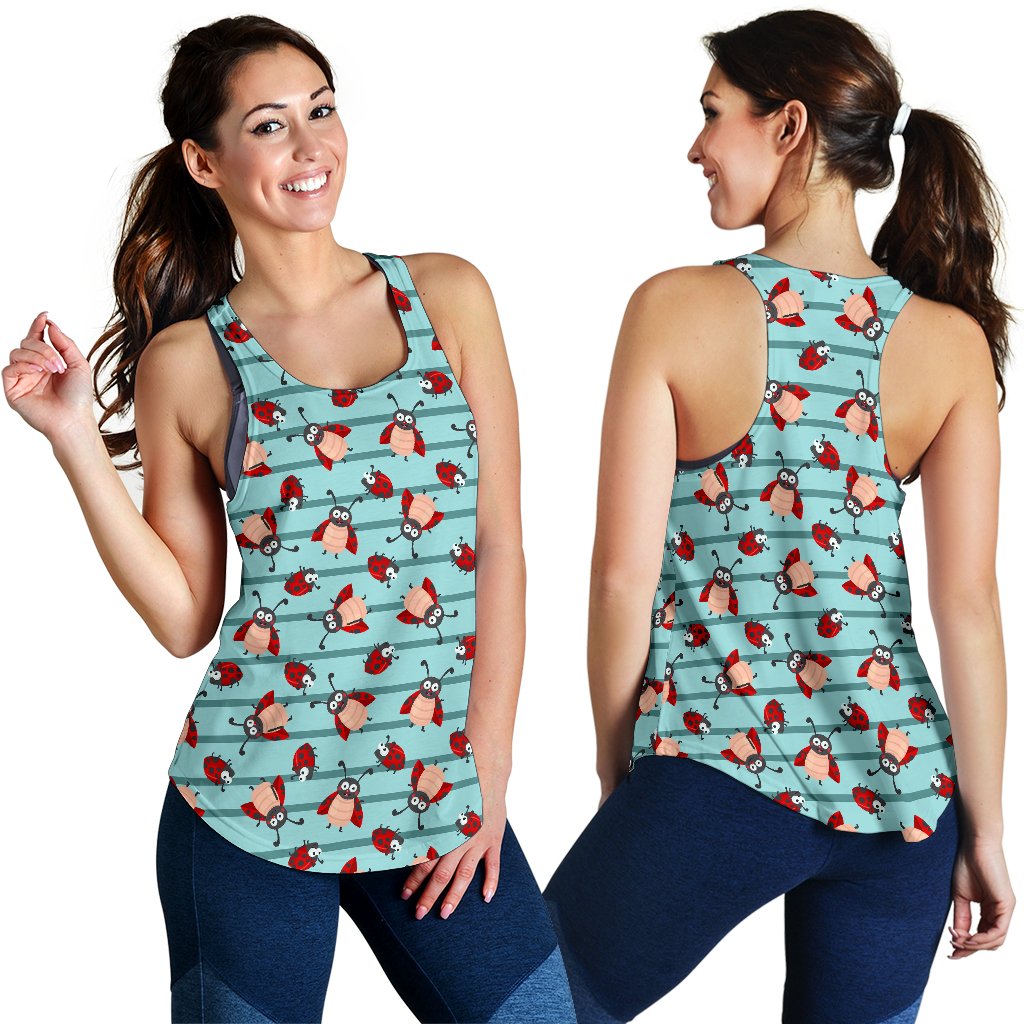 Ladybug Happy Print Pattern Women Racerback Tank Top