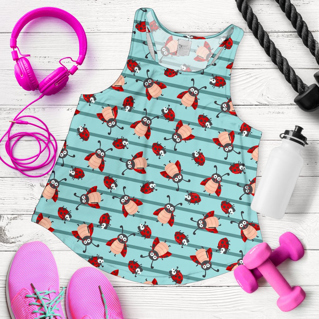 Ladybug Happy Print Pattern Women Racerback Tank Top