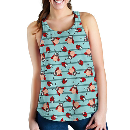 Ladybug Happy Print Pattern Women Racerback Tank Top