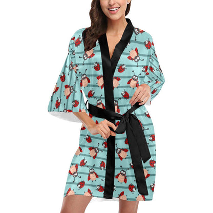 Ladybug Happy Print Pattern Women Short Kimono Robe