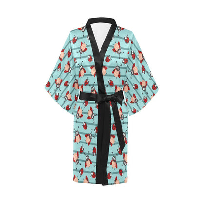 Ladybug Happy Print Pattern Women Short Kimono Robe