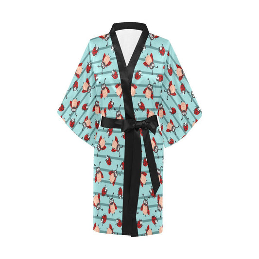 Ladybug Happy Print Pattern Women Short Kimono Robe