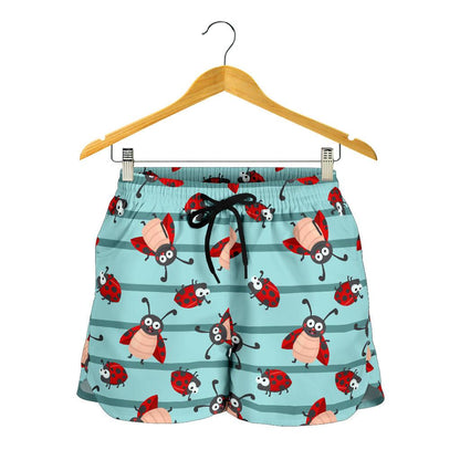 Ladybug Happy Print Pattern Women Shorts-JTAMIGO.COM