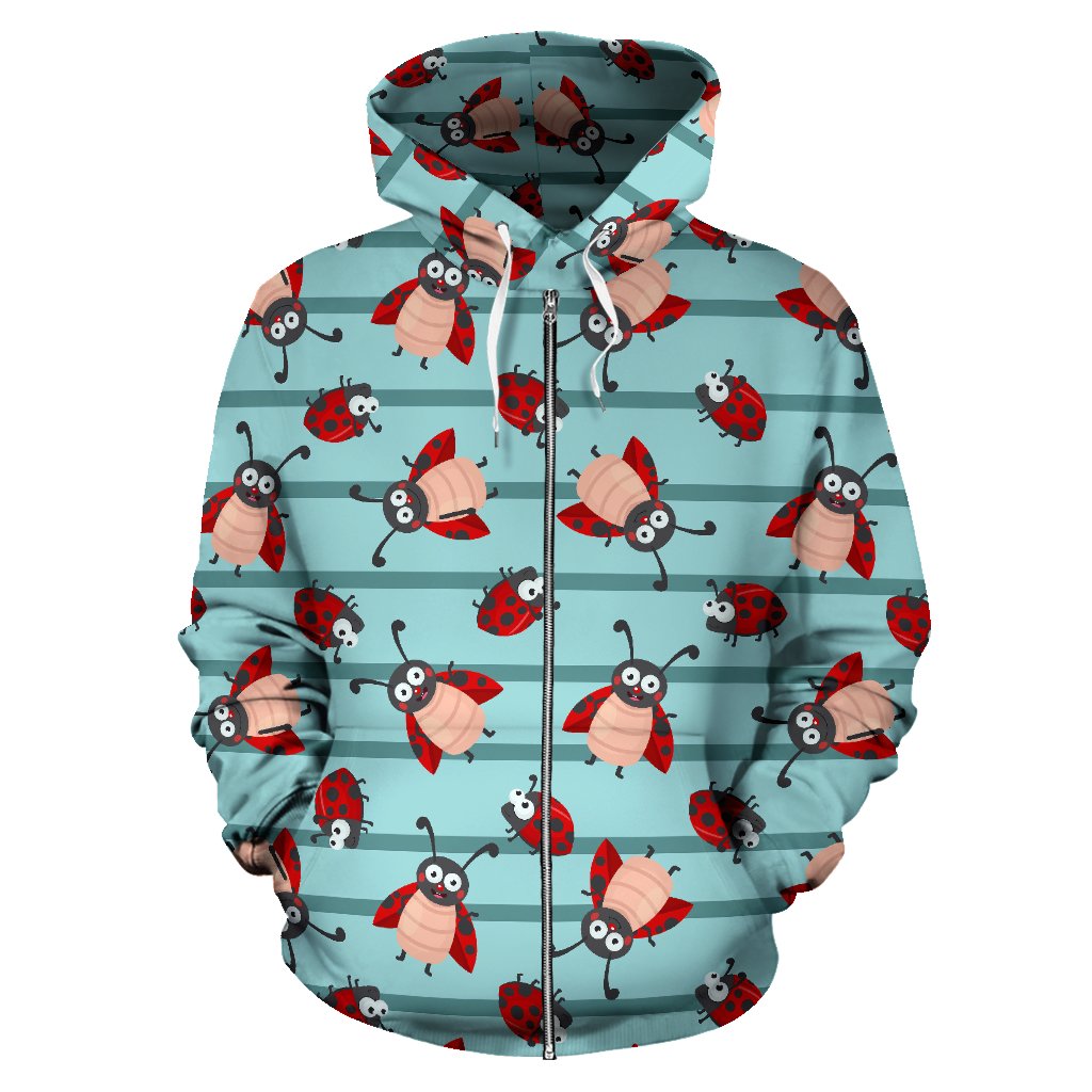 Ladybug Happy Print Pattern Zip Up Hoodie
