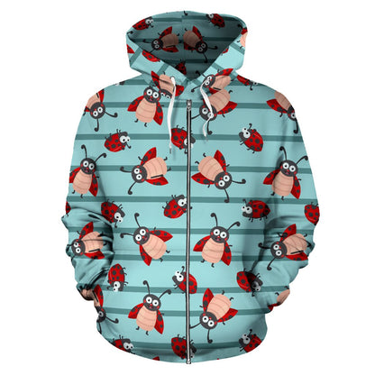 Ladybug Happy Print Pattern Zip Up Hoodie
