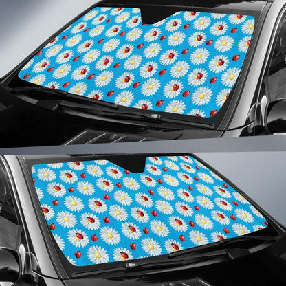 Ladybug with Daisy Themed Print Pattern Car Sun Shade For Windshield