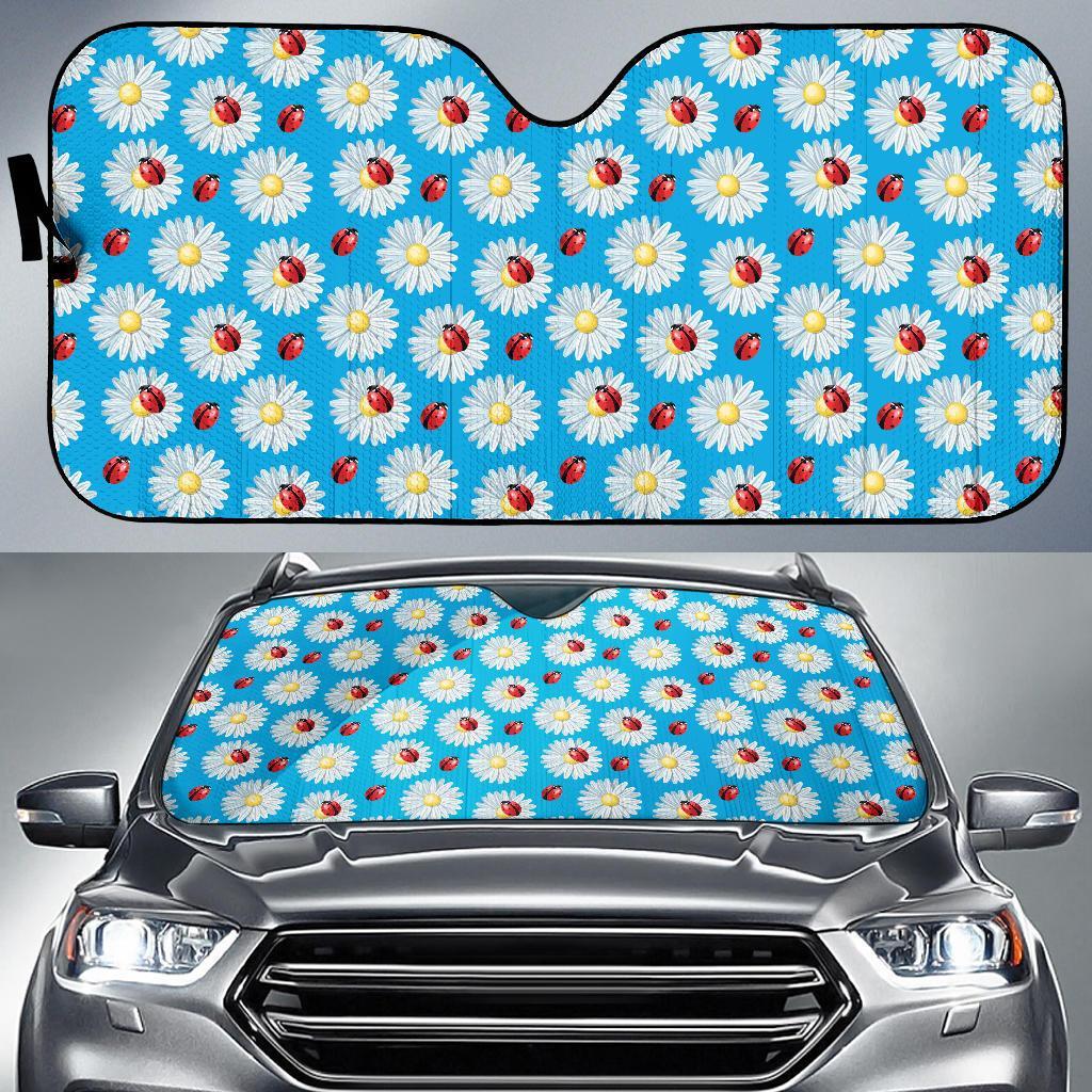 Ladybug with Daisy Themed Print Pattern Car Sun Shade For Windshield