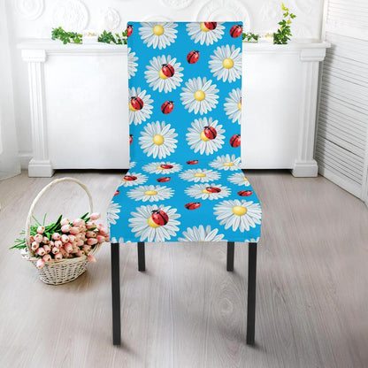 Ladybug with Daisy Themed Print Pattern Dining Chair Slipcover-JTAMIGO.COM