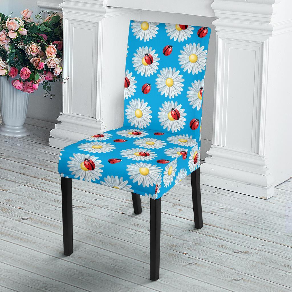 Ladybug with Daisy Themed Print Pattern Dining Chair Slipcover-JTAMIGO.COM