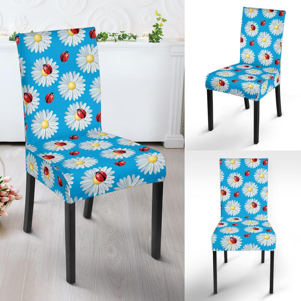 Ladybug with Daisy Themed Print Pattern Dining Chair Slipcover-JTAMIGO.COM