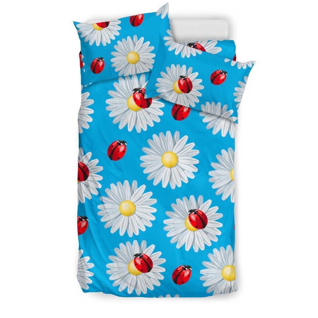 Ladybug With Daisy Themed Print Pattern Duvet Cover Bedding Set