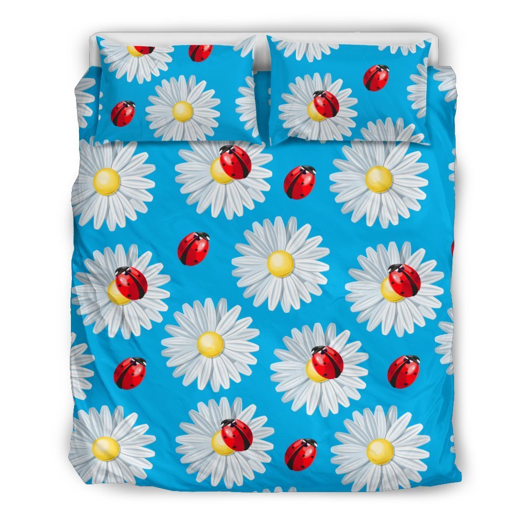 Ladybug With Daisy Themed Print Pattern Duvet Cover Bedding Set