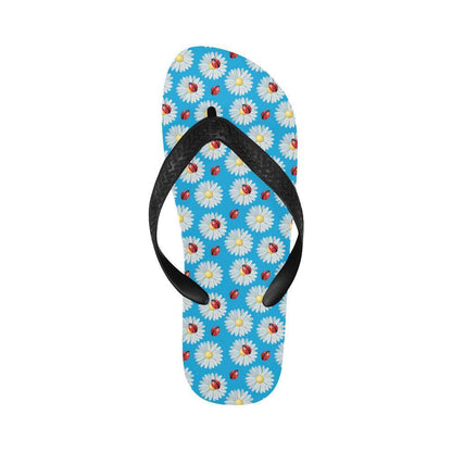 Ladybug with Daisy Themed Print Pattern Flip Flops-JTAMIGO.COM