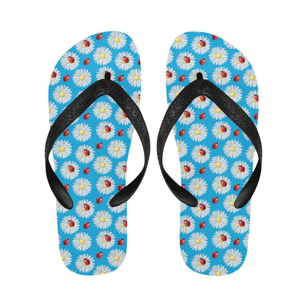 Ladybug with Daisy Themed Print Pattern Flip Flops-JTAMIGO.COM