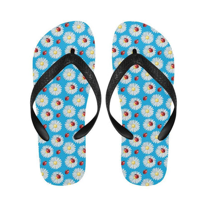 Ladybug with Daisy Themed Print Pattern Flip Flops-JTAMIGO.COM