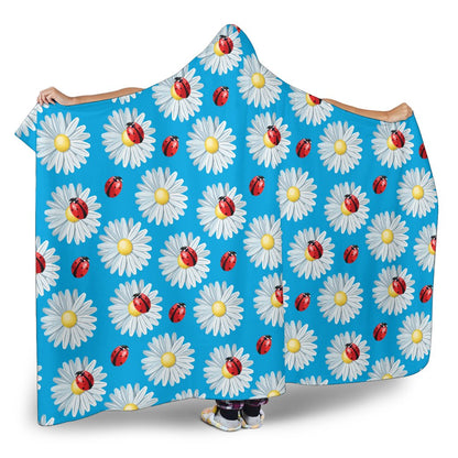 Ladybug with Daisy Themed Print Pattern Hooded Blanket-JTAMIGO.COM