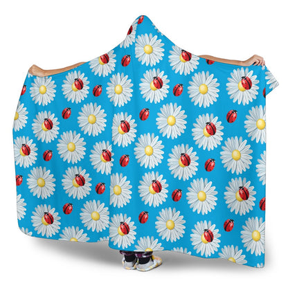 Ladybug with Daisy Themed Print Pattern Hooded Blanket-JTAMIGO.COM