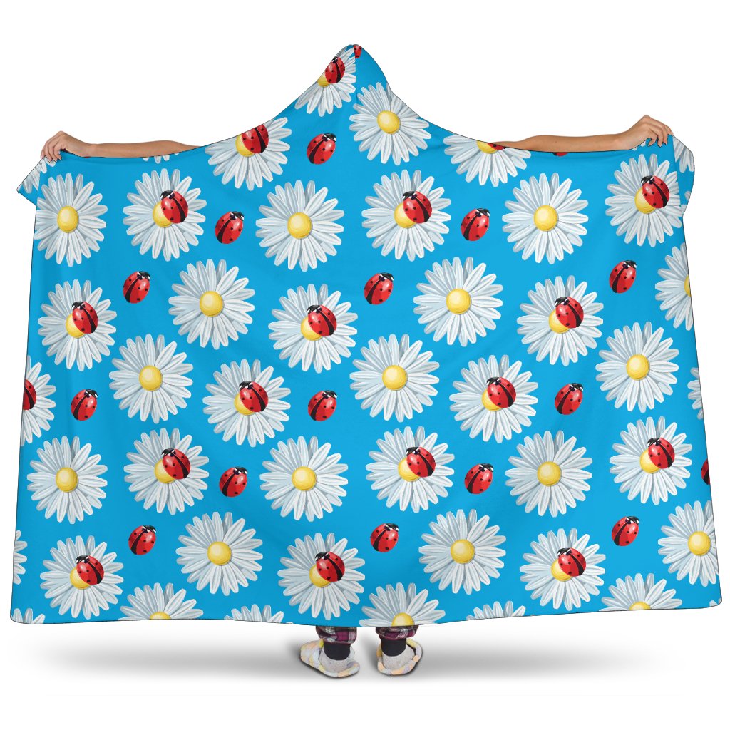 Ladybug with Daisy Themed Print Pattern Hooded Blanket-JTAMIGO.COM
