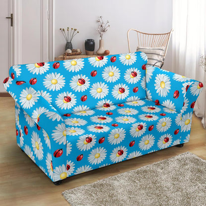 Ladybug with Daisy Themed Print Pattern Loveseat Slipcover-JTAMIGO.COM