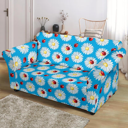 Ladybug with Daisy Themed Print Pattern Loveseat Slipcover-JTAMIGO.COM