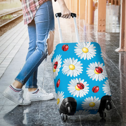 Ladybug With Daisy Themed Print Pattern Luggage Cover Protector