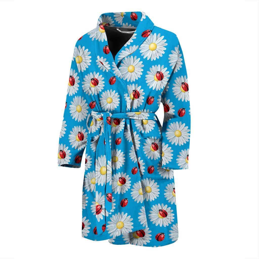 Ladybug with Daisy Themed Print Pattern Men Bath Robe-JTAMIGO.COM