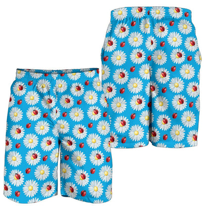 Ladybug with Daisy Themed Print Pattern Mens Shorts-JTAMIGO.COM
