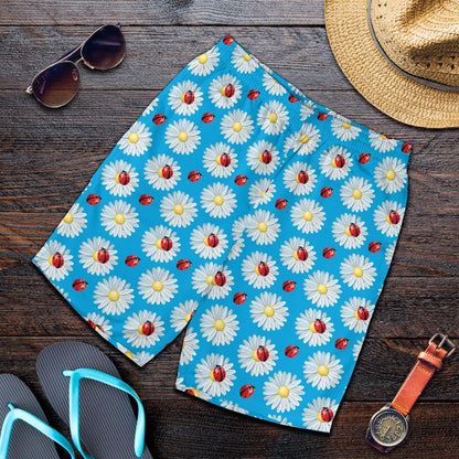Ladybug with Daisy Themed Print Pattern Mens Shorts-JTAMIGO.COM