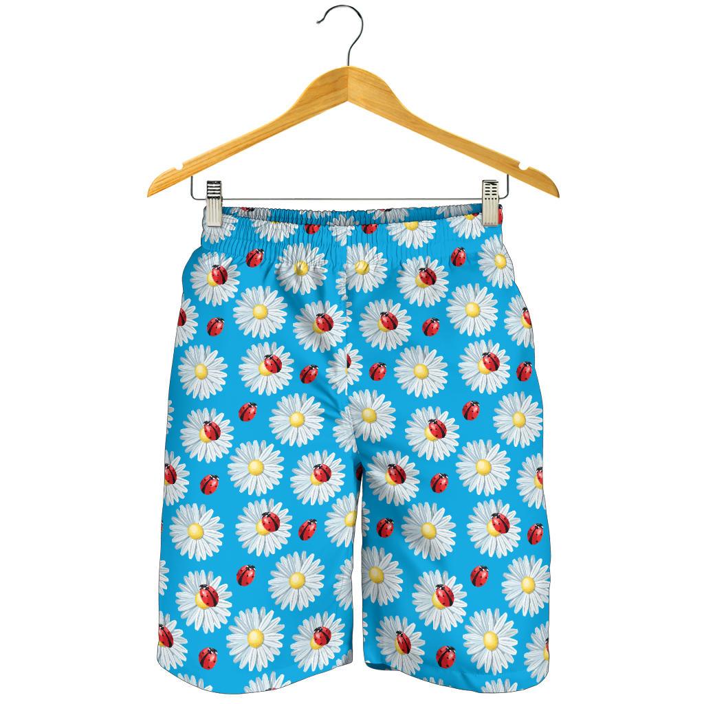 Ladybug with Daisy Themed Print Pattern Mens Shorts-JTAMIGO.COM
