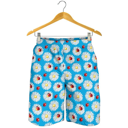 Ladybug with Daisy Themed Print Pattern Mens Shorts-JTAMIGO.COM