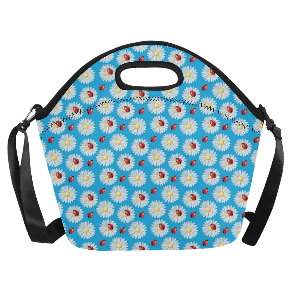 Ladybug with Daisy Themed Print Pattern Neoprene Lunch Bag (Model 1669)(Large)-JTAMIGO.COM
