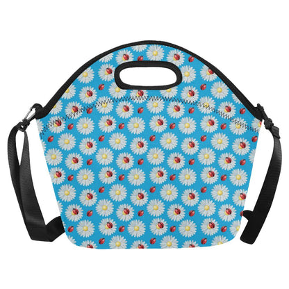 Ladybug with Daisy Themed Print Pattern Neoprene Lunch Bag (Model 1669)(Large)-JTAMIGO.COM