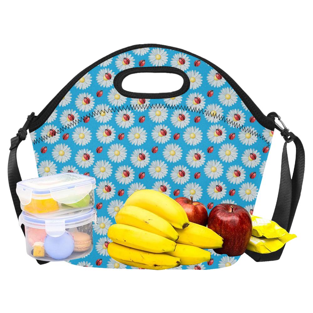 Ladybug with Daisy Themed Print Pattern Neoprene Lunch Bag (Model 1669)(Large)-JTAMIGO.COM