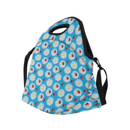 Ladybug with Daisy Themed Print Pattern Neoprene Lunch Bag (Model 1669)(Large)-JTAMIGO.COM