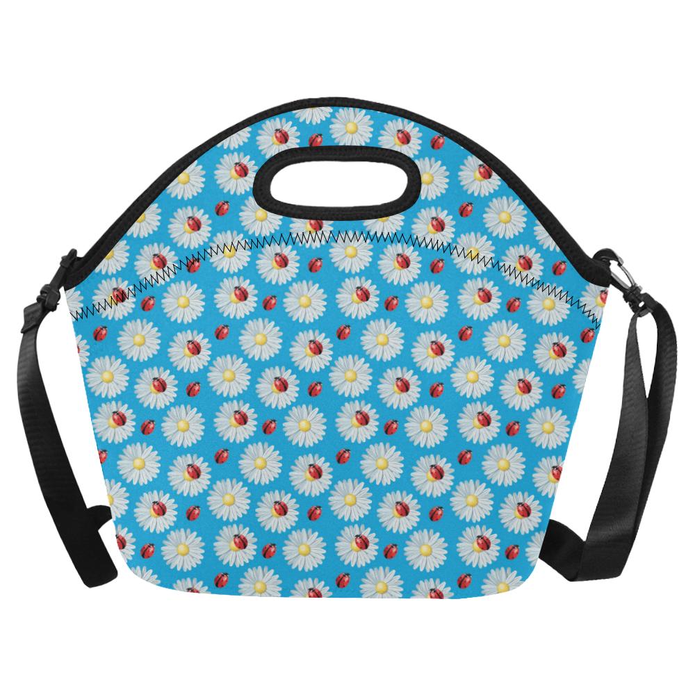 Ladybug with Daisy Themed Print Pattern Neoprene Lunch Bag (Model 1669)(Large)-JTAMIGO.COM