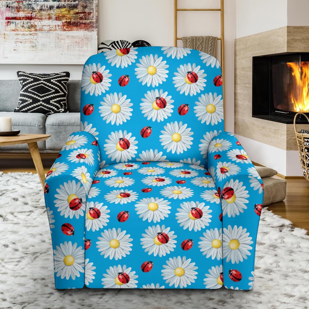 Ladybug with Daisy Themed Print Pattern Single Sofa Slipcover -JTAMIGO.COM