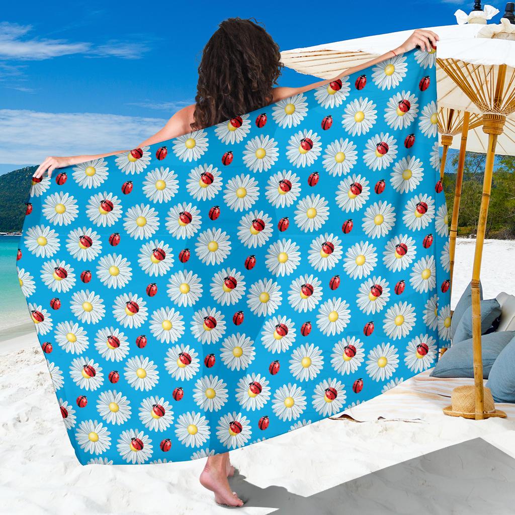 Ladybug with Daisy Themed Print Pattern Sarong Pareo Wrap