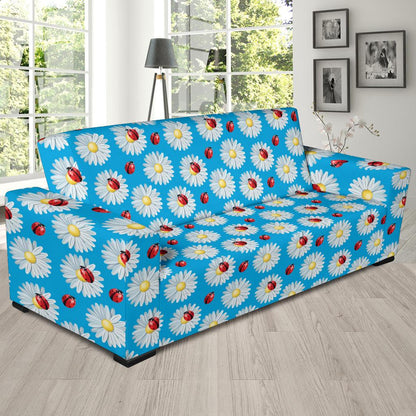 Ladybug with Daisy Themed Print Pattern Sofa Slipcover-JTAMIGO.COM