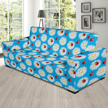 Ladybug with Daisy Themed Print Pattern Sofa Slipcover-JTAMIGO.COM
