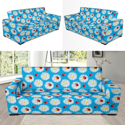 Ladybug with Daisy Themed Print Pattern Sofa Slipcover-JTAMIGO.COM