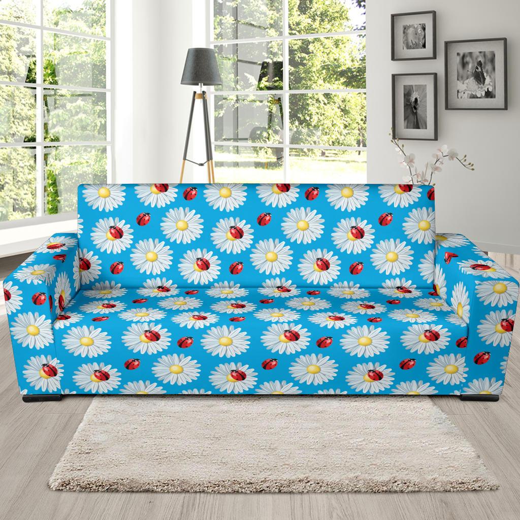 Ladybug with Daisy Themed Print Pattern Sofa Slipcover-JTAMIGO.COM