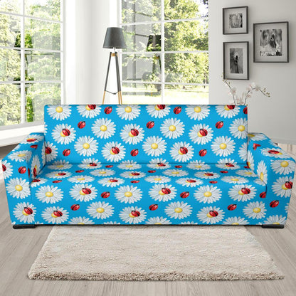 Ladybug with Daisy Themed Print Pattern Sofa Slipcover-JTAMIGO.COM