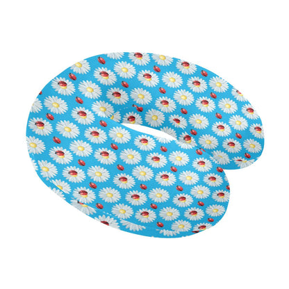 Ladybug with Daisy Themed Print Pattern U-Shaped Travel Neck Pillow-JTAMIGO.COM