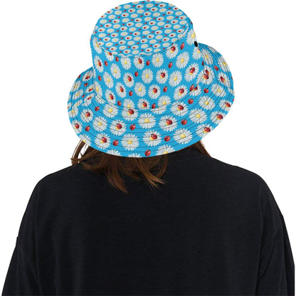 Ladybug with Daisy Themed Print Pattern Unisex Bucket Hat