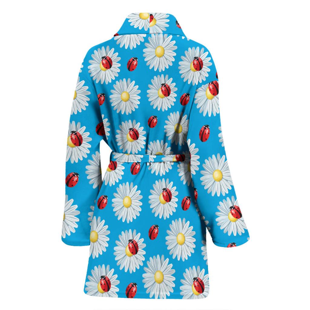 Ladybug with Daisy Themed Print Pattern Women Bath Robe-JTAMIGO.COM